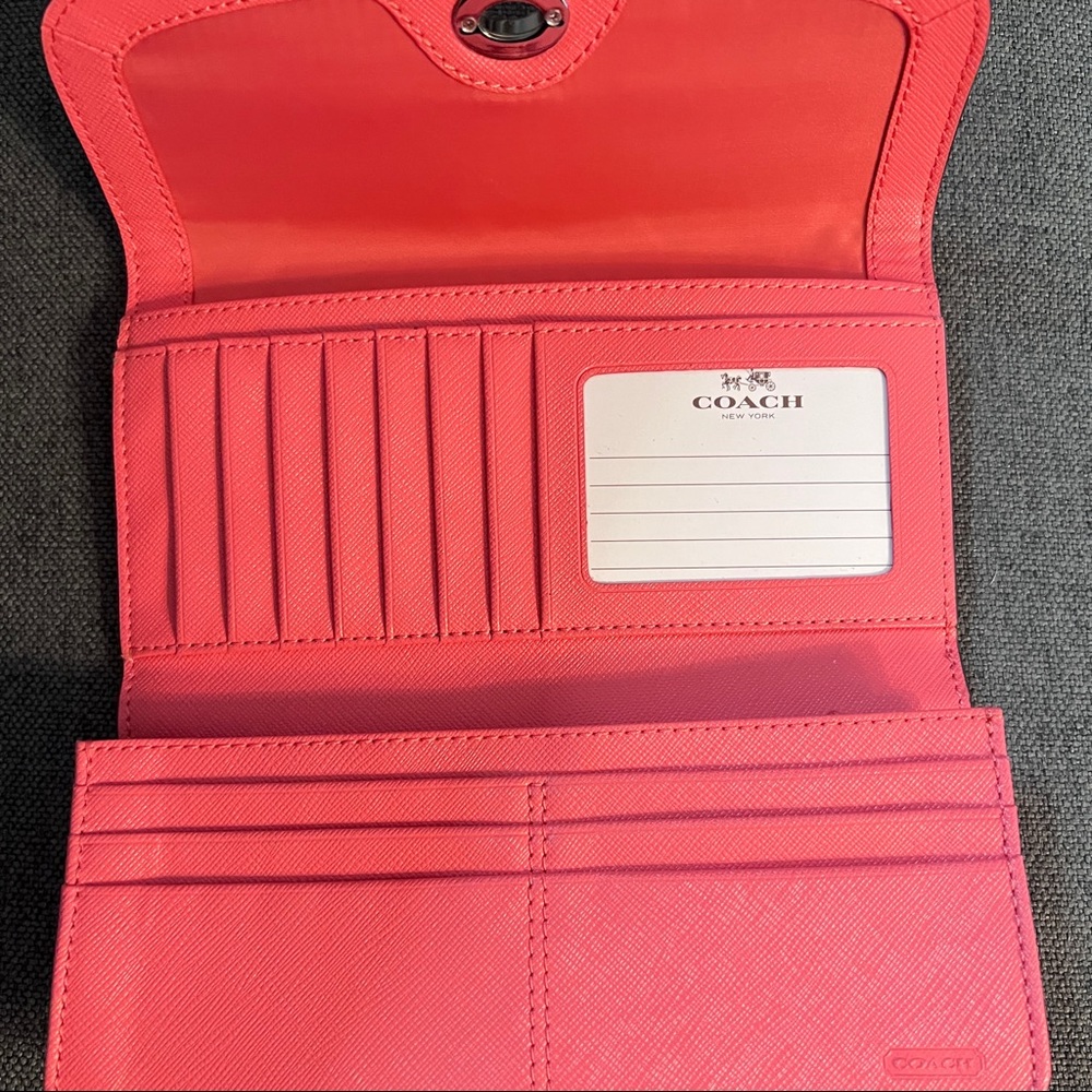 Coach, beautiful coral color, pebble leather wallet